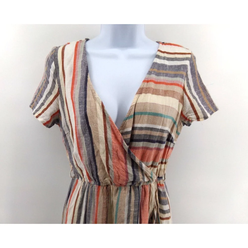 Blue Rain Womens stripe Wrap Sundress Sz SM V-Neck Cap Sleeve Summer Dress Boho - Picture 2 of 11